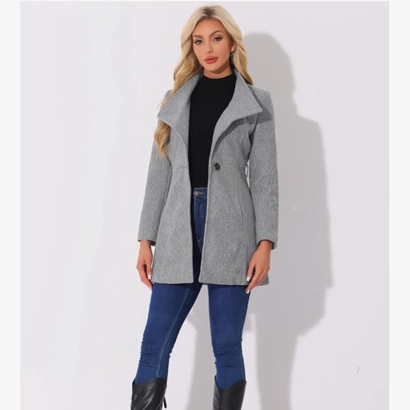 Allegra K Women's Stand Collar Long Sleeve Winter Belted Long Coat Medium - Picture 3 of 7